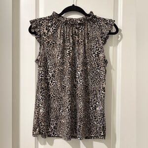 Adrianna Papell Animal Print Ruffle Blouse